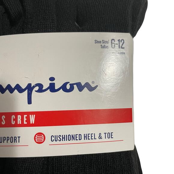 Champion Mens Black Crew Socks Double Dry Arch Support Cushioned Heel and Toe - Picture 4 of 8